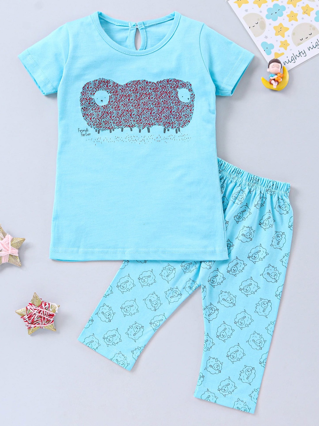 

The Boo Club Girls Blue & Red Printed Night suit