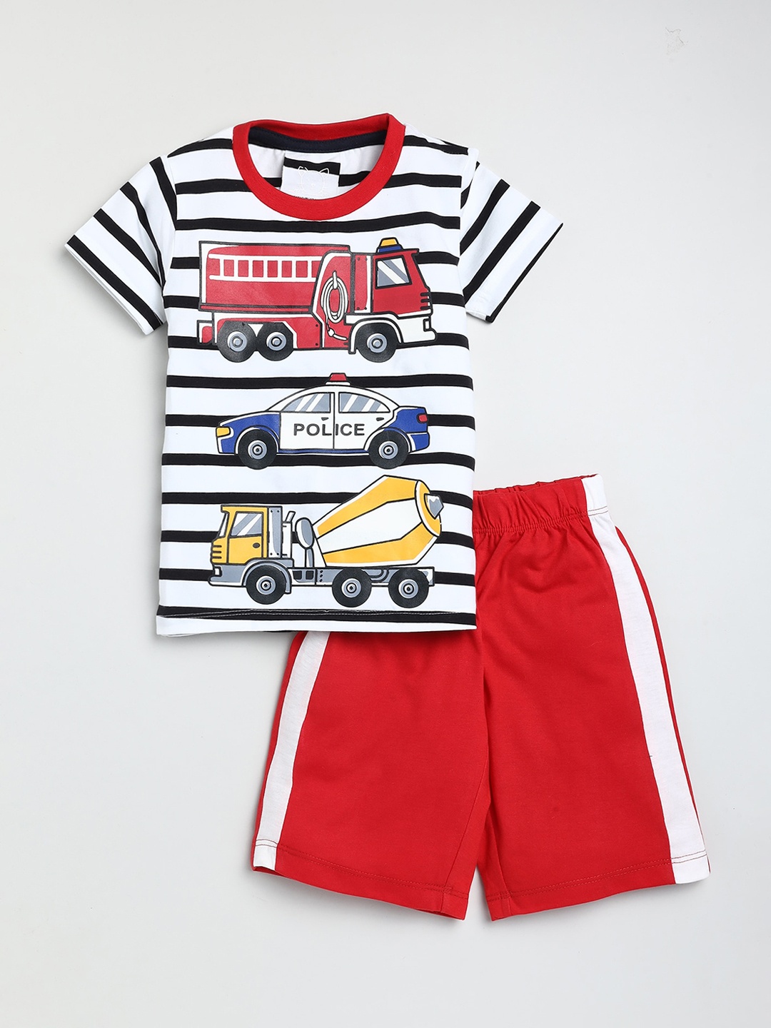 

Lazy Shark Boys White & Red Printed T-shirt with Shorts