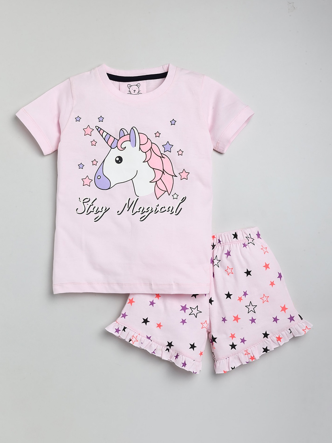 

Lazy Shark Girls Pink & White Printed T-shirt with Shorts