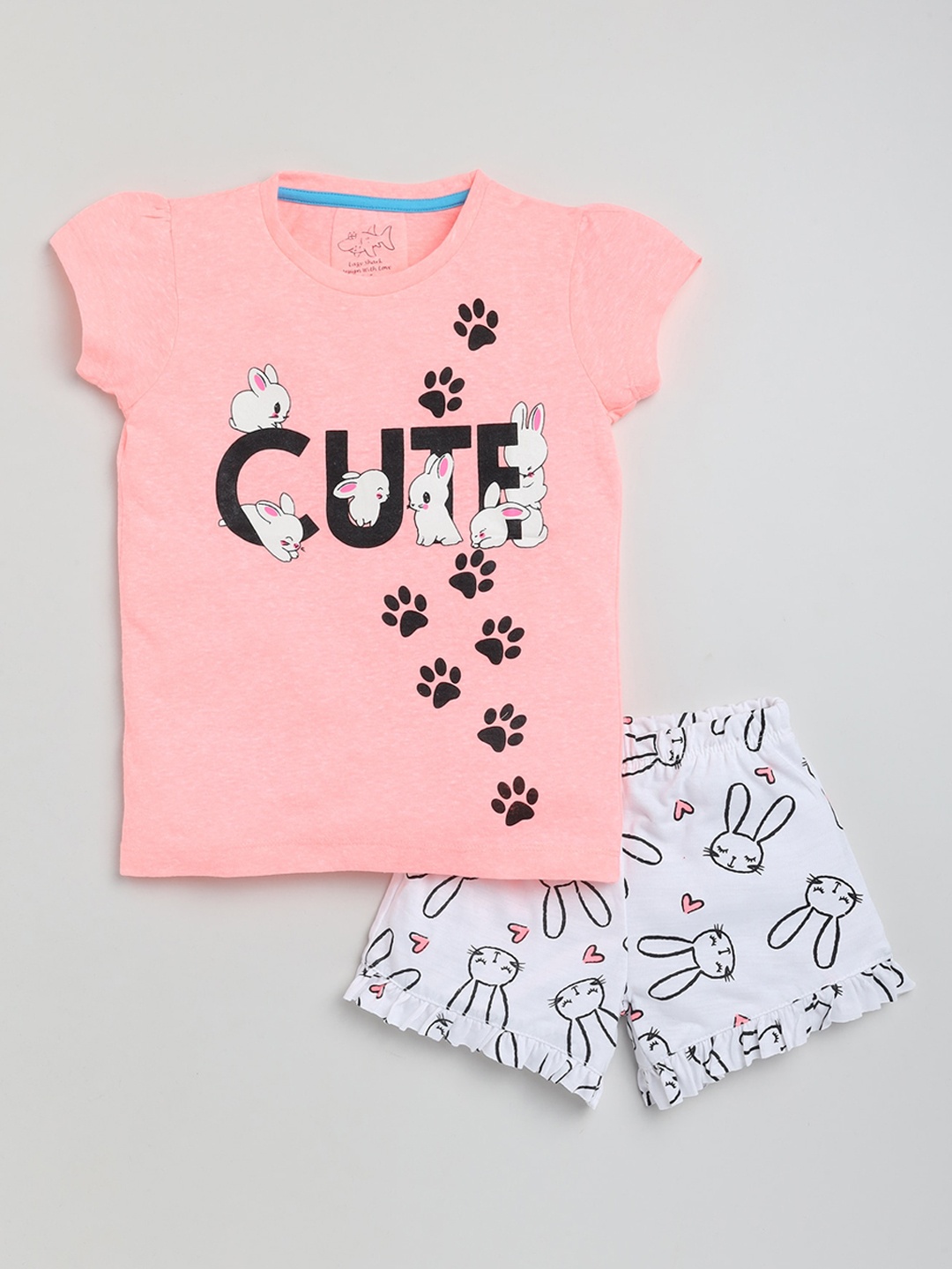 

Lazy Shark Girls Pink & White Printed T-shirt with Shorts