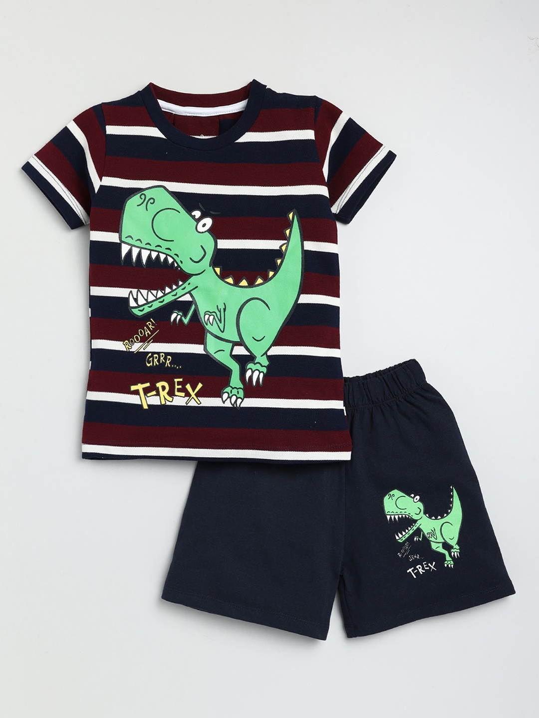 

Lazy Shark Boys Brown & Navy Blue Printed T-shirt with Shorts