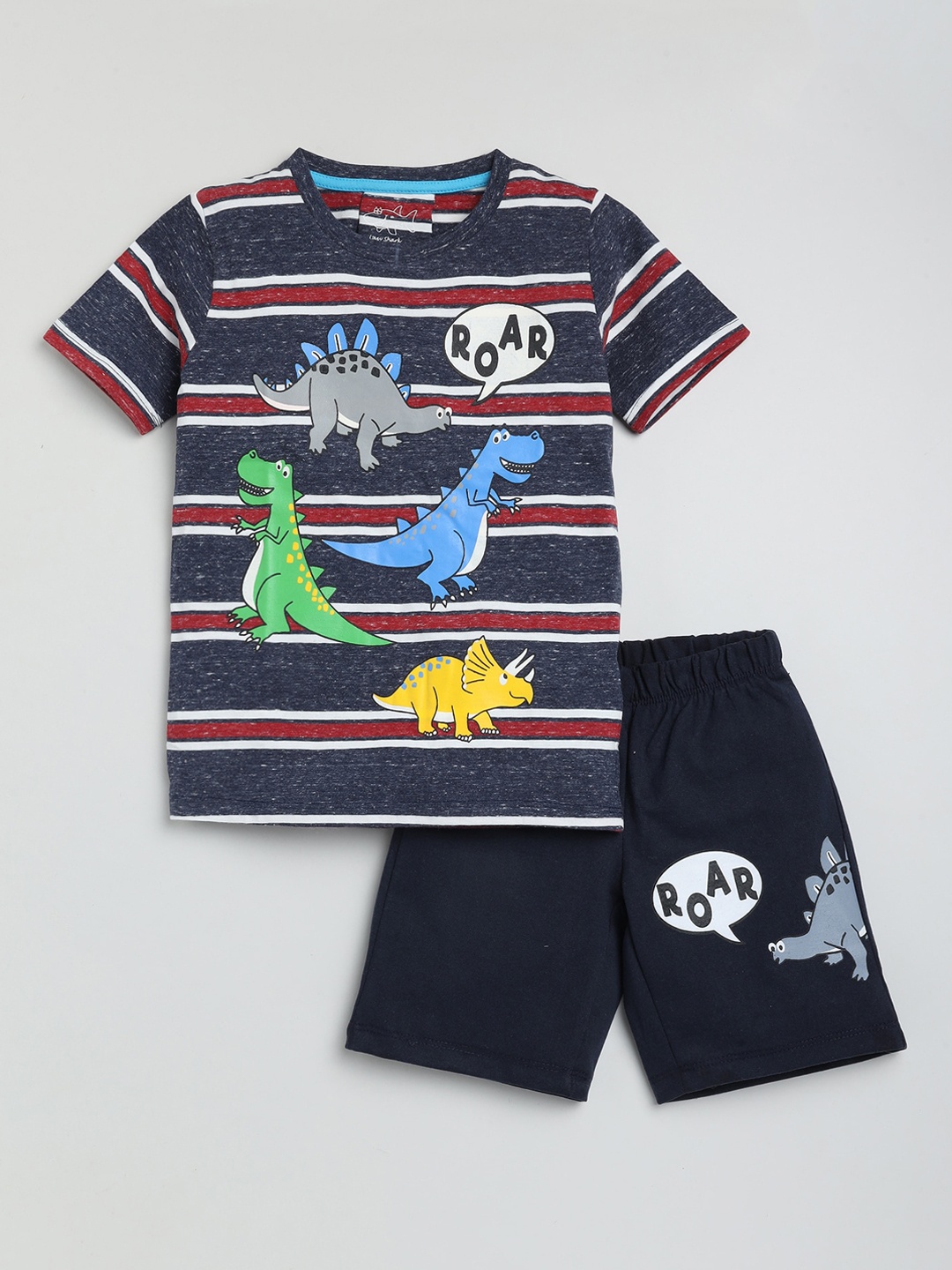 

Lazy Shark Boys Navy Blue & White Printed T-shirt with Shorts