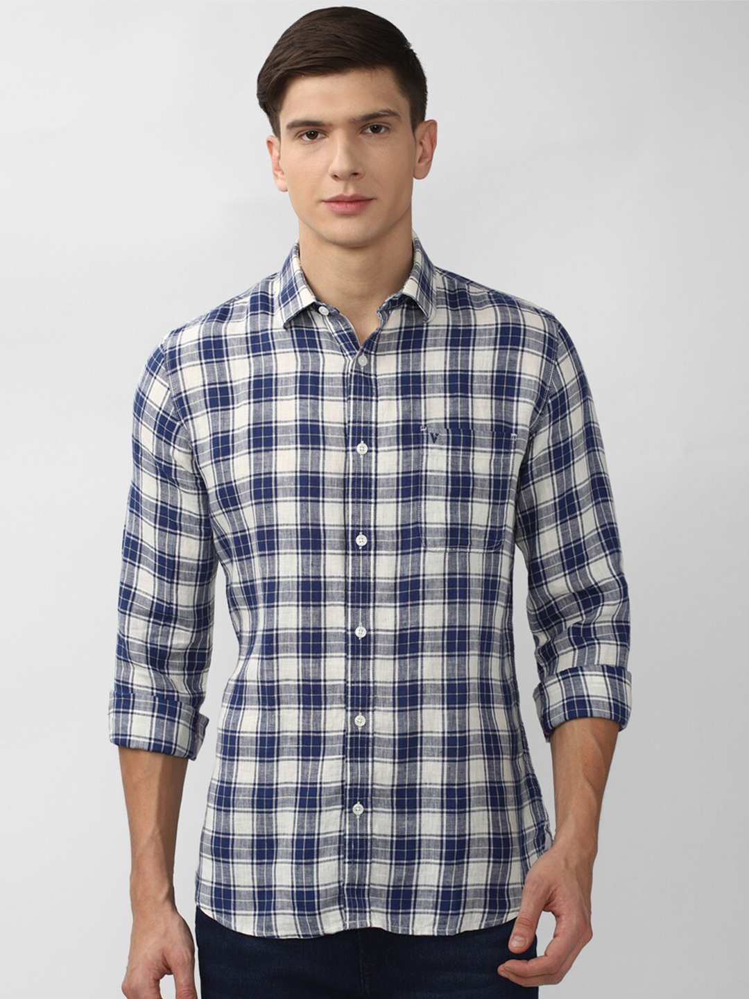 

Van Heusen Sport Men Navy Blue Slim Fit Tartan Checks Checked Casual Shirt
