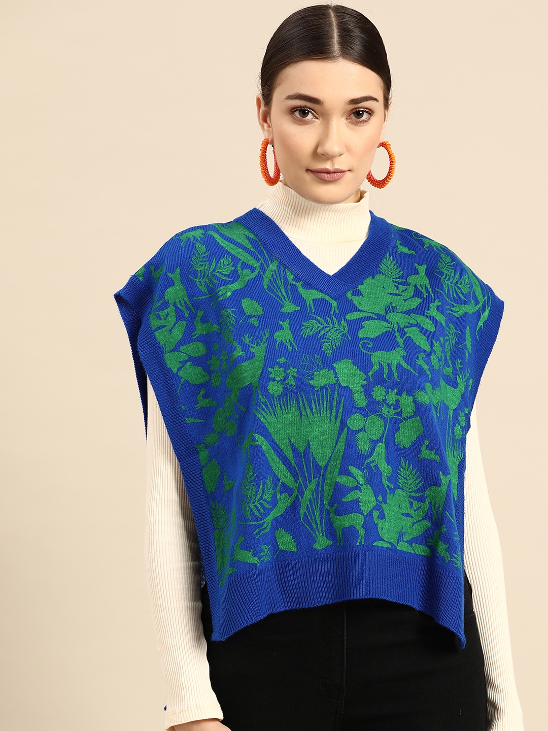 

Sangria Women Blue & Green Floral Sweater
