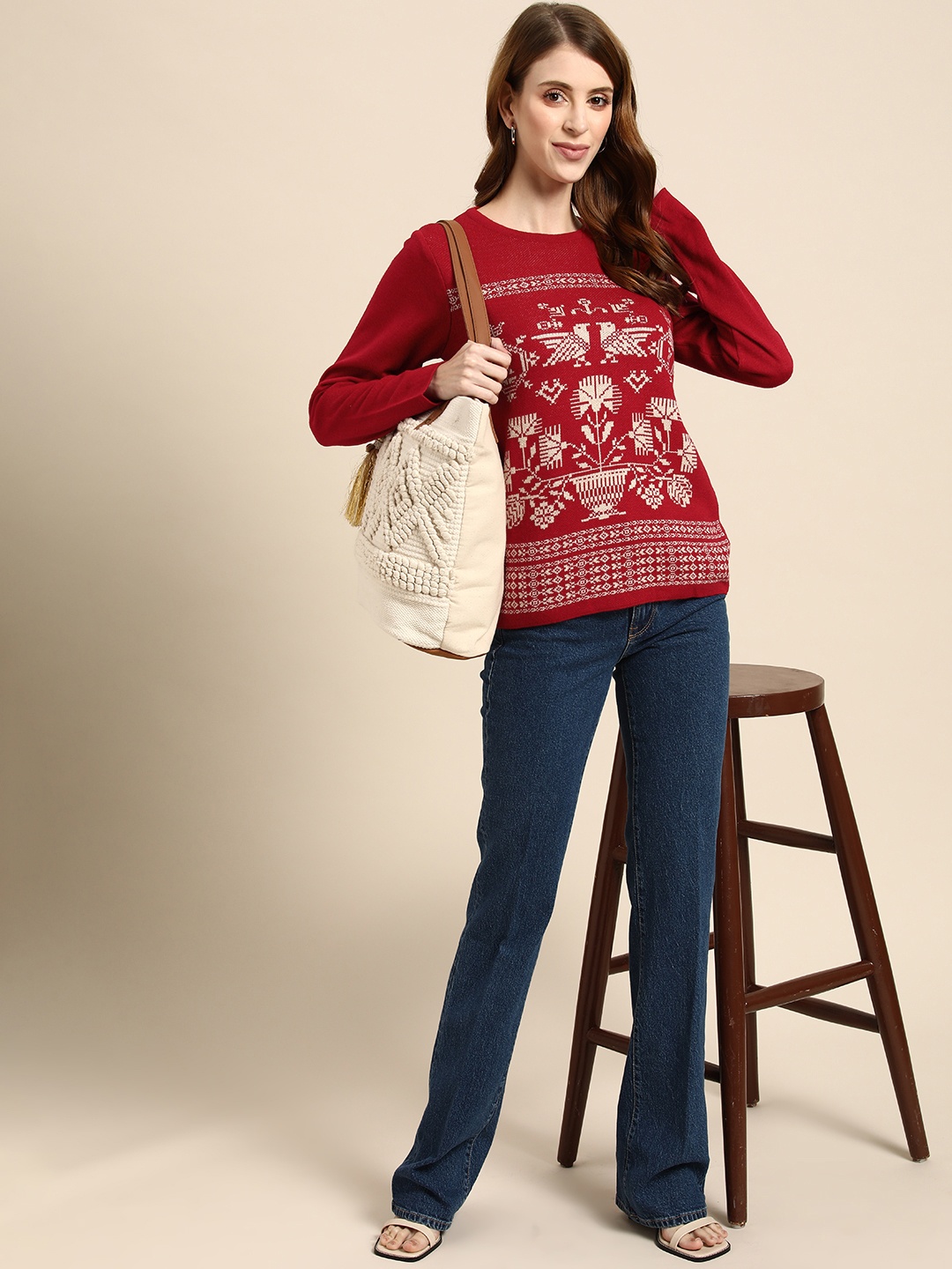 

Sangria Women Red & Off White Printed Pullover