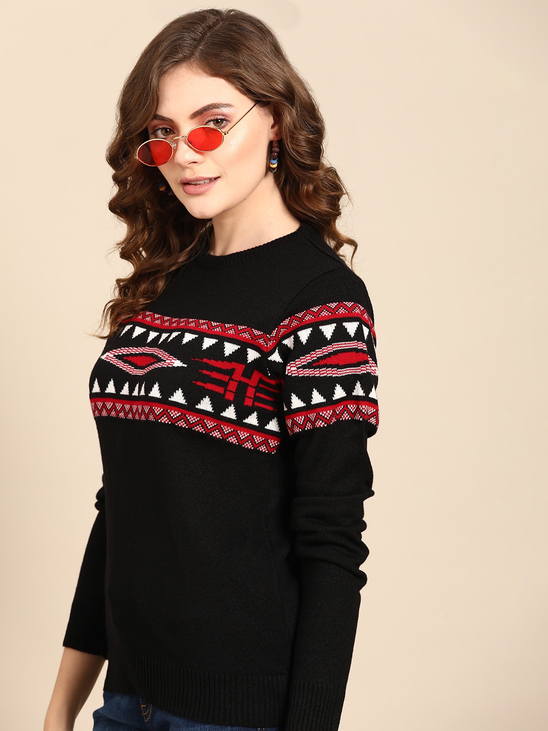 

Sangria Women Black & Red Fair Isle Design Pullover