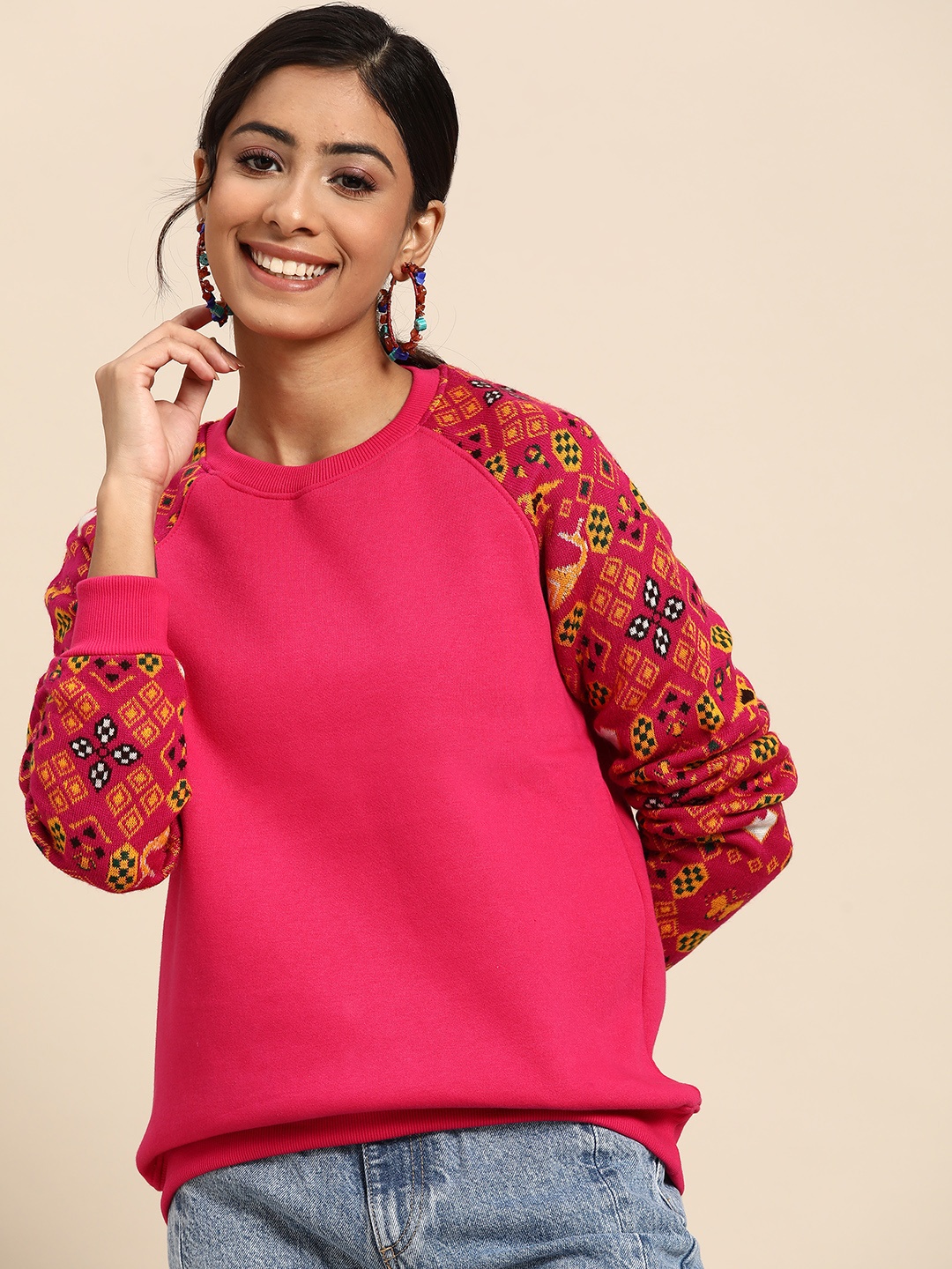 

Sangria Women Fuchsia Raglan Sleeves Sweatshirt