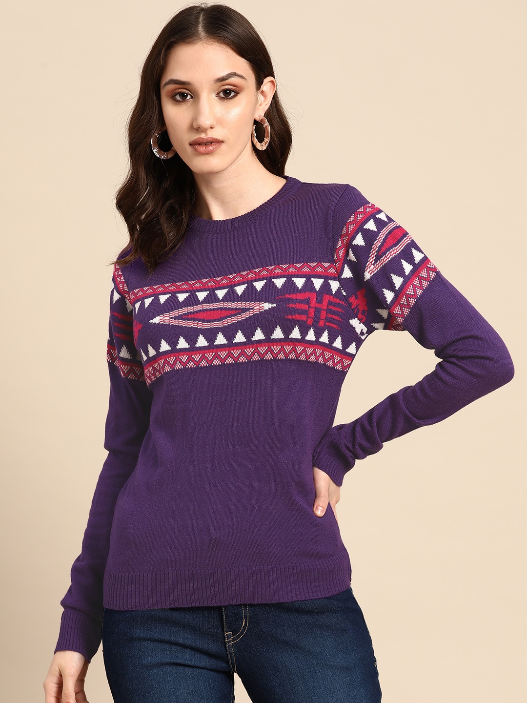 

Sangria Women Purple Self Design Pullover
