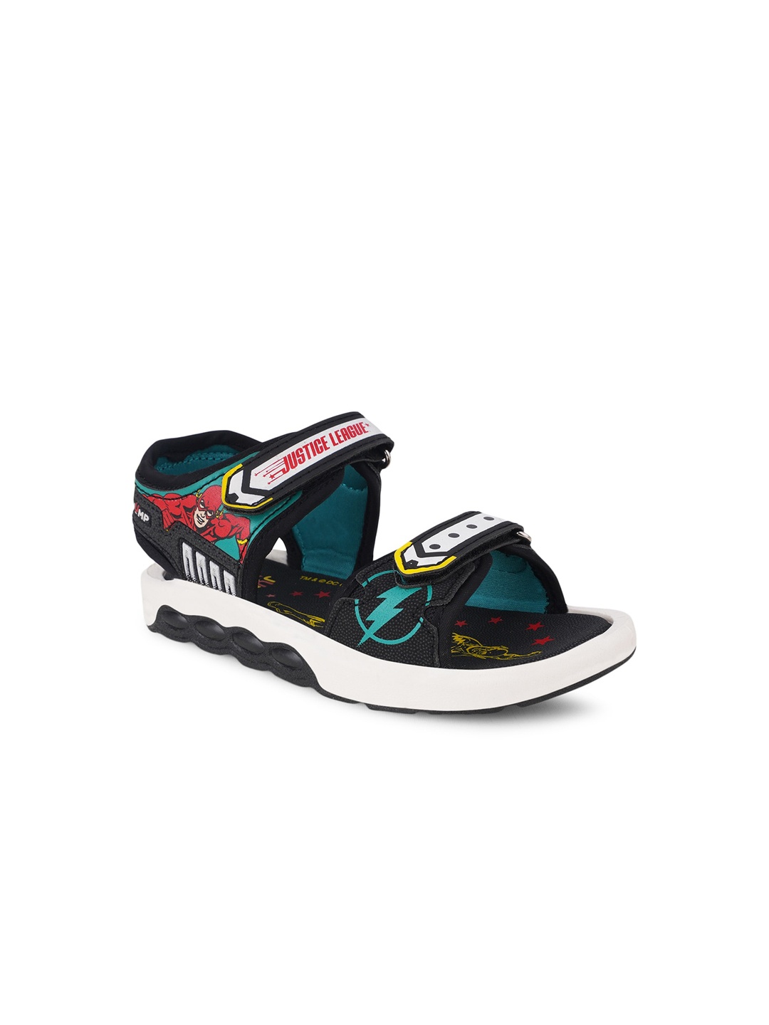 

Campus Kids Black & Teal Blue Printed Sports Sandals