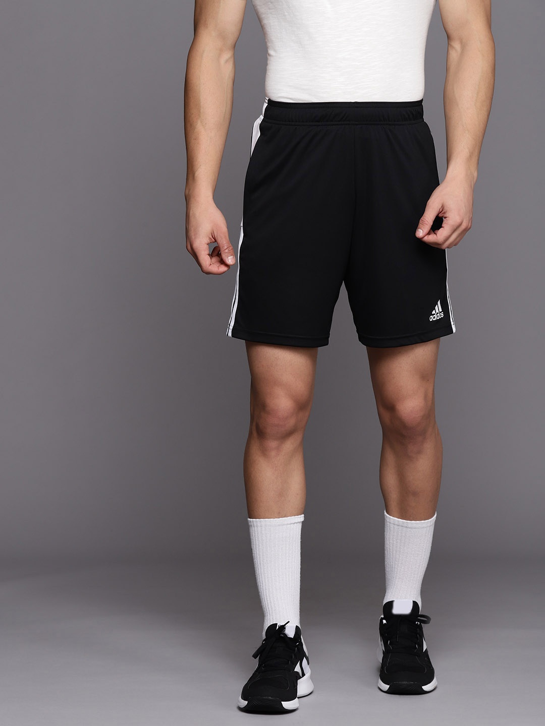 

ADIDAS Men Black Solid Striped Detail Sports Shorts