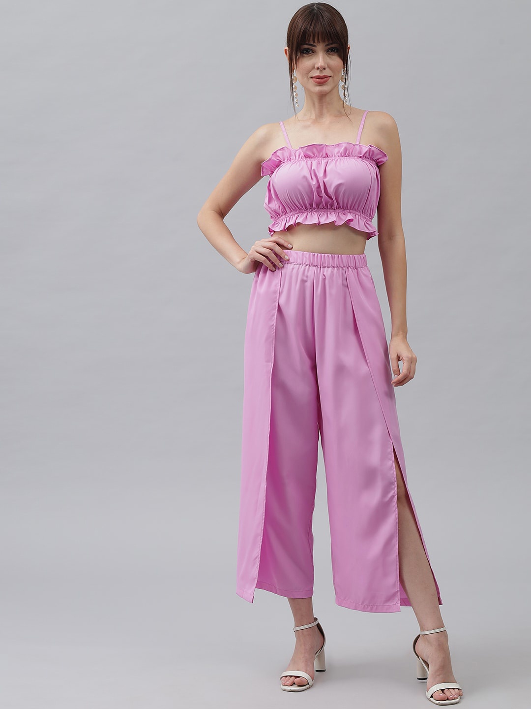 

emeros Women Lavender-Colored Solid Blouson Top with Co-ordinated Slit Pants