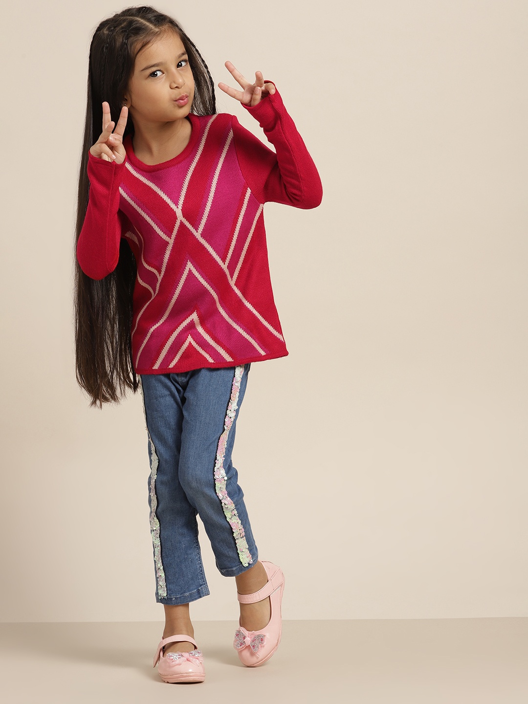 

Sangria Girls Red & Pink Geometric Print Pullover