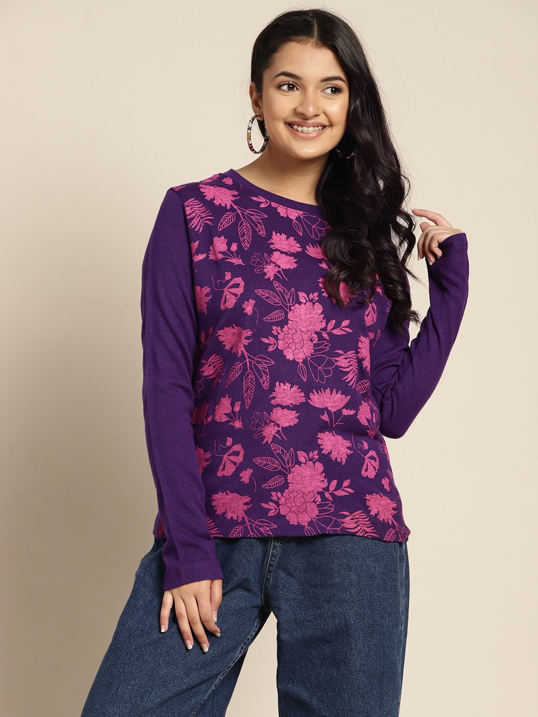 

Sangria Girls Purple Floral Printed Pullover