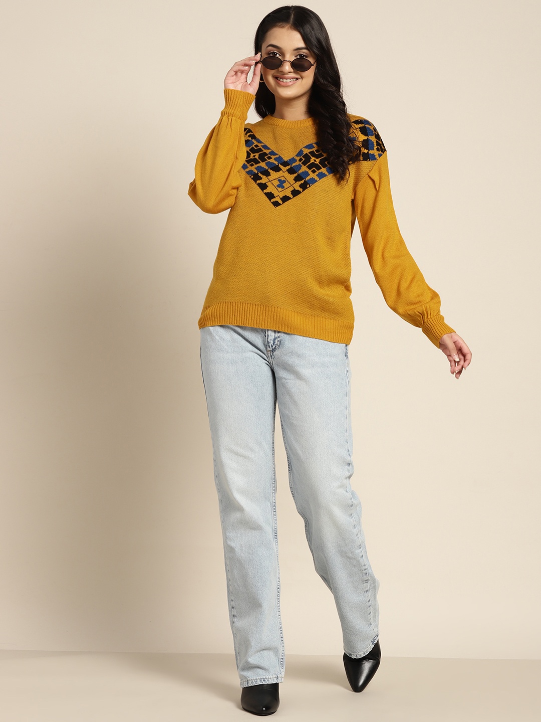 

Sangria Girls Mustard Yellow & Black Geometric Print Pullover