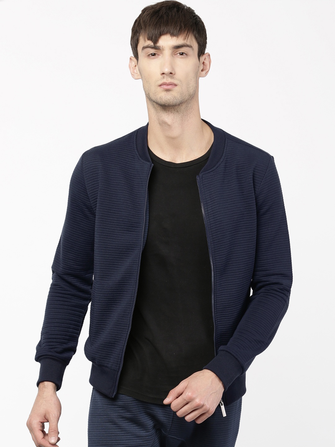 

ether Men Navy Self Design Sweatshirt, Navy blue