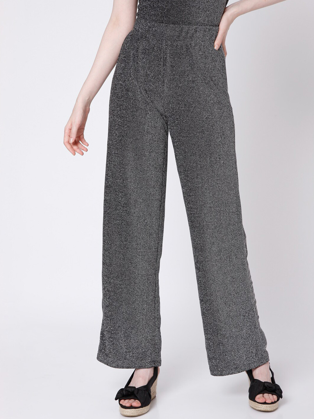 

Vero Moda Women Grey Textured High-Rise Trousers