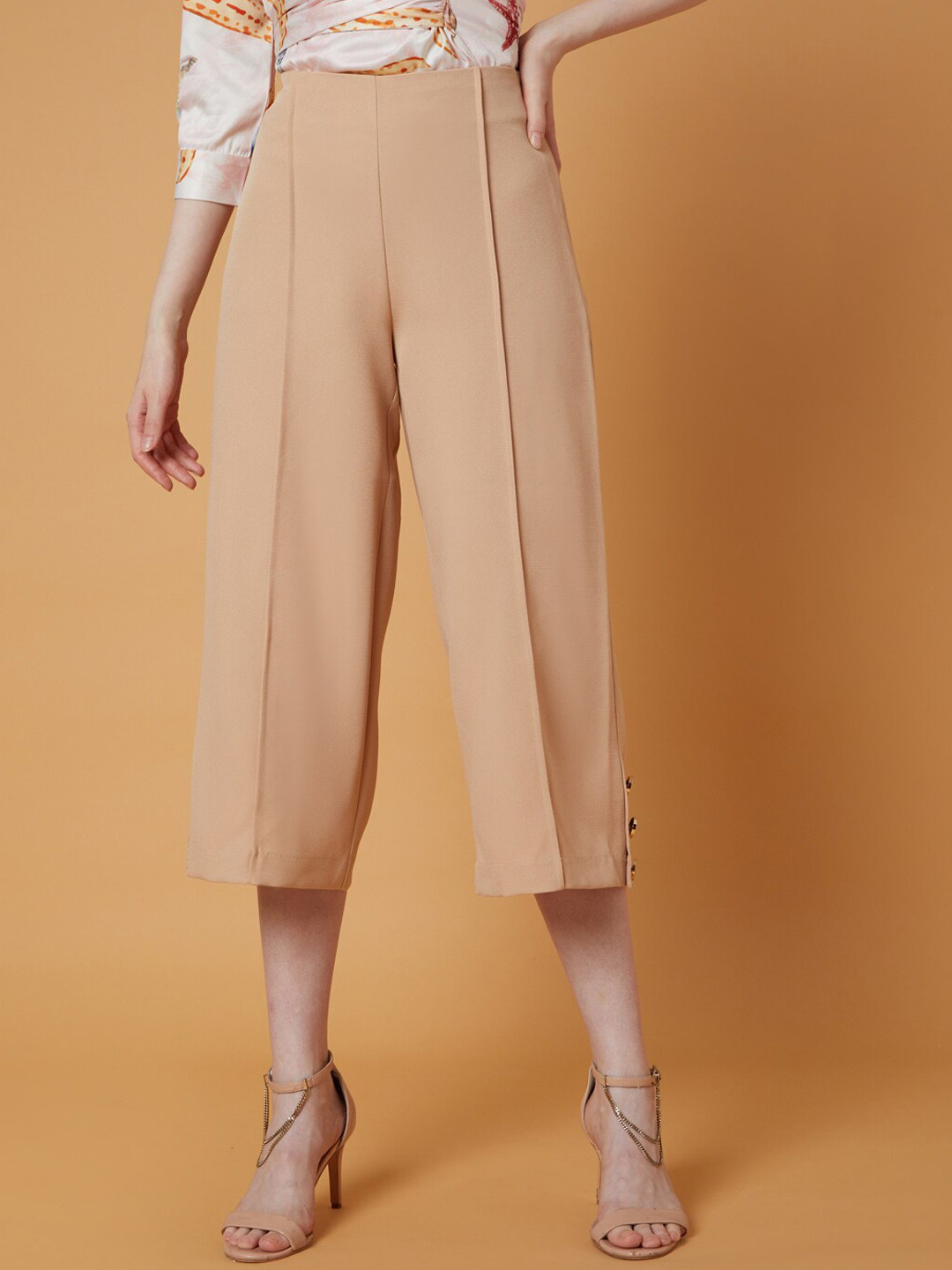 

Vero Moda Marquee Collection Women Pink High-Rise Pleated Culottes Trousers