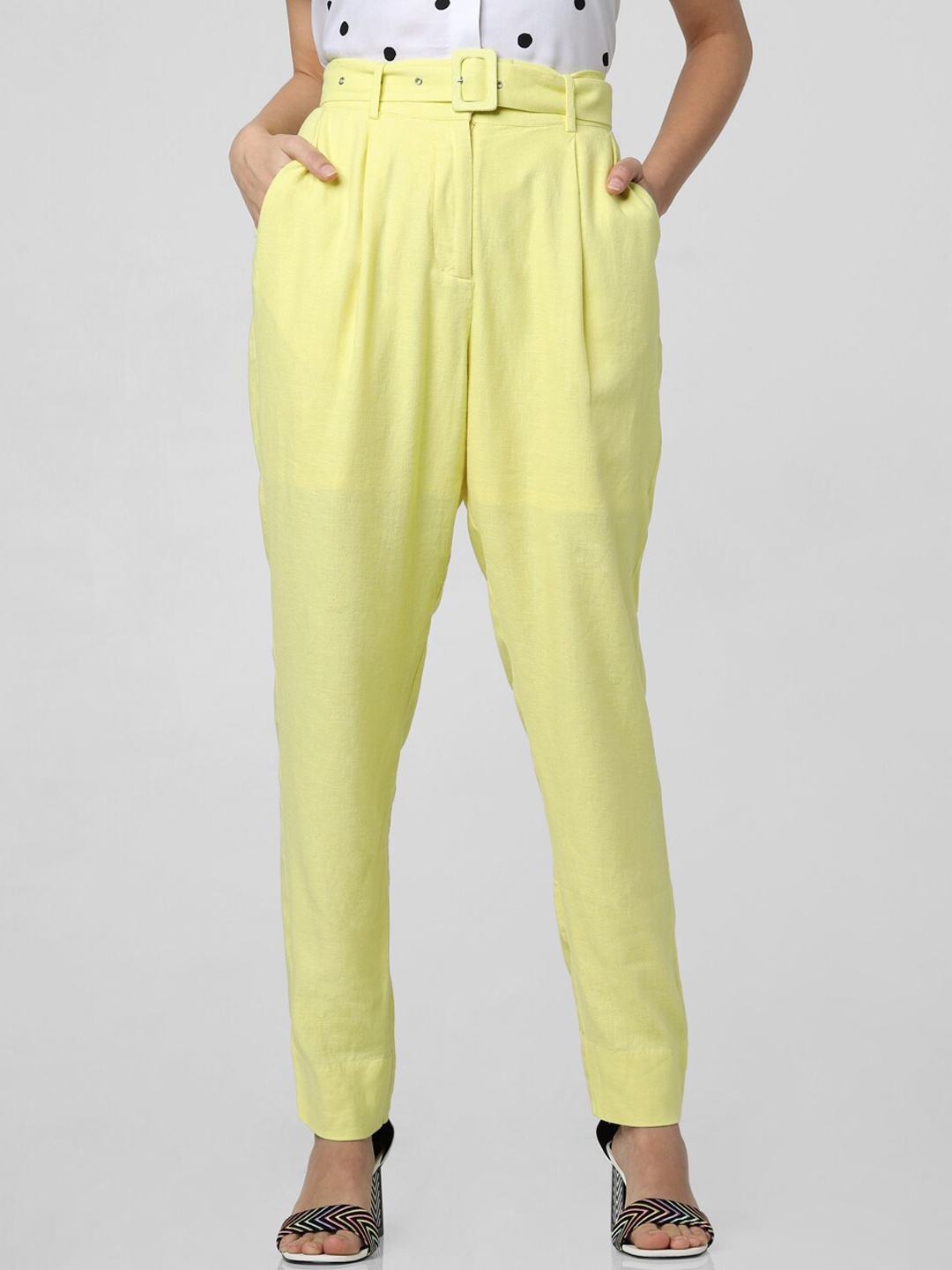 

Vero Moda Women Yellow High-Rise Pleated Trousers