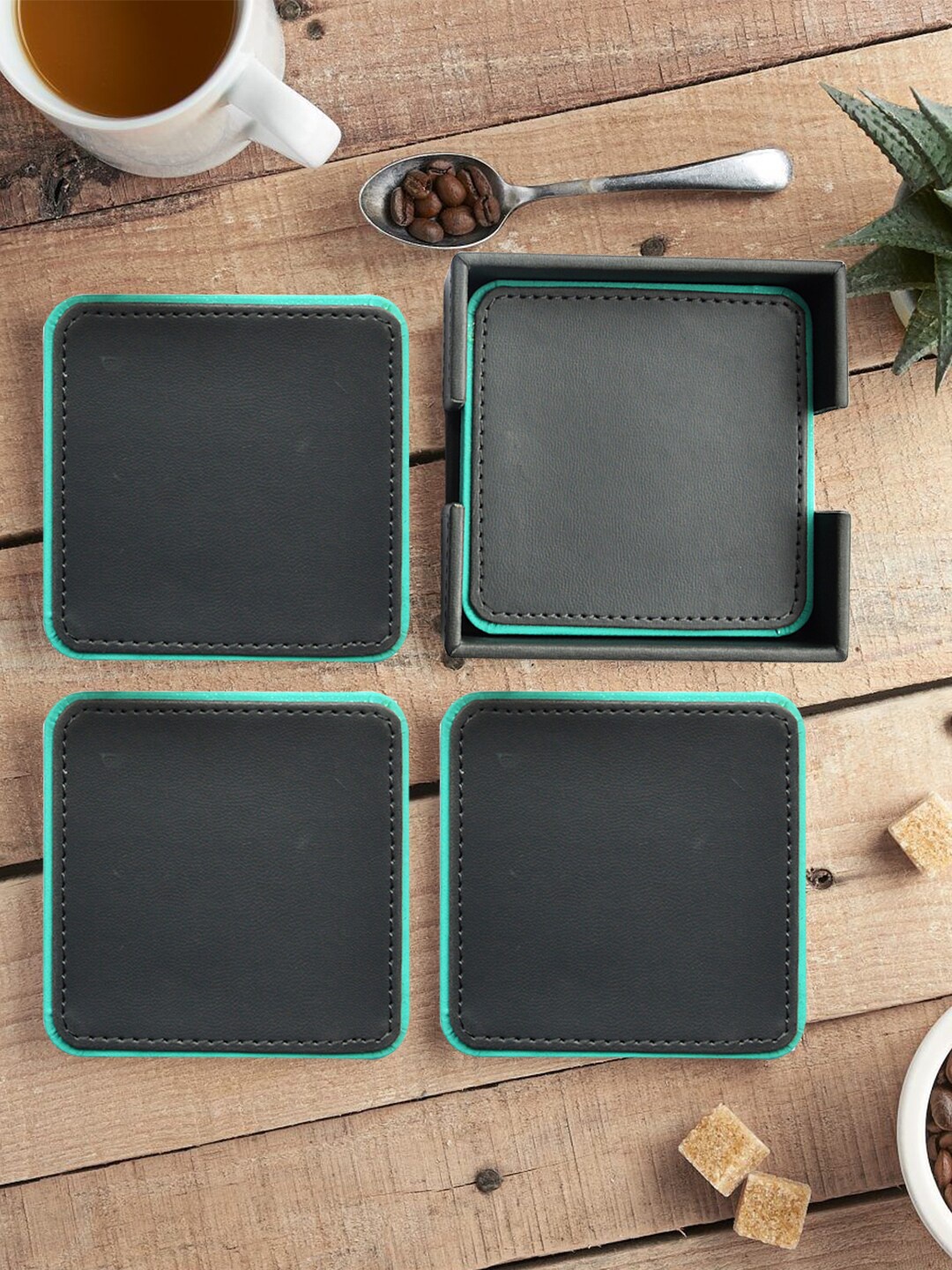 

Tranquil square Set Of 6 Grey Leather Coasters