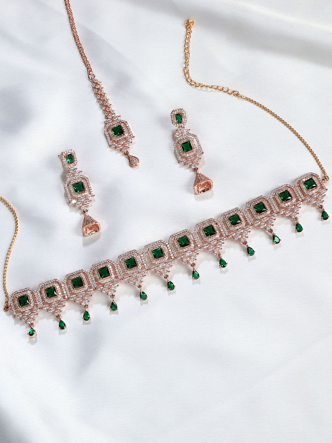

AccessHer Rose Gold-Plated Rose Gold AD Studded Choker Jewellery Set