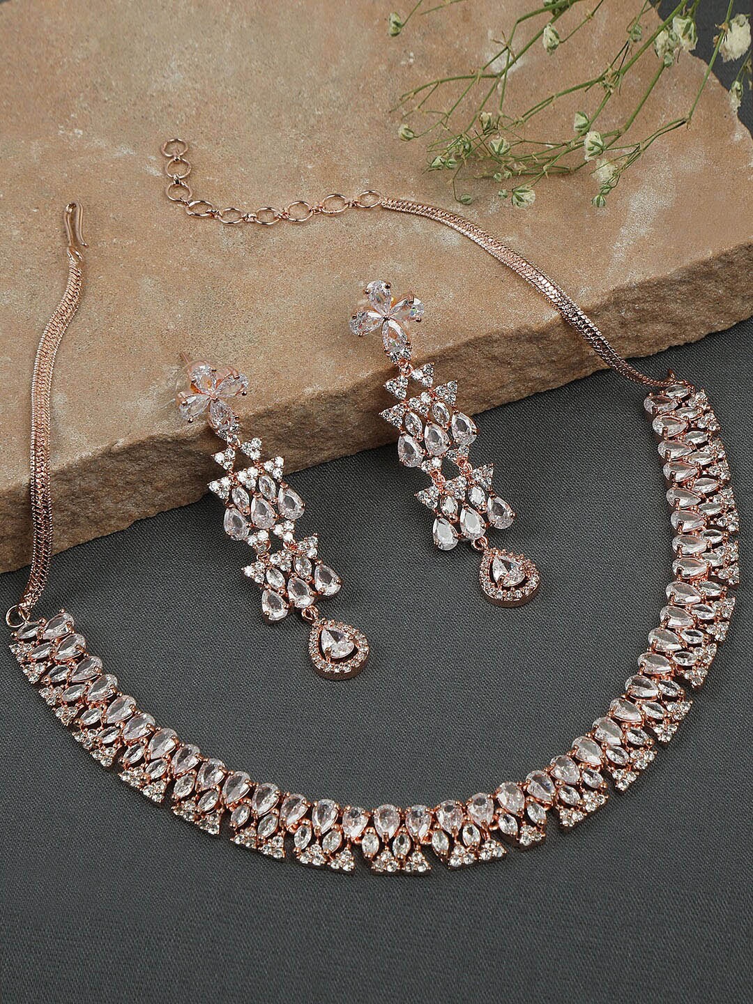 

AccessHer Rose-Gold Plated Rose Gold AD Studded Jewellery Set