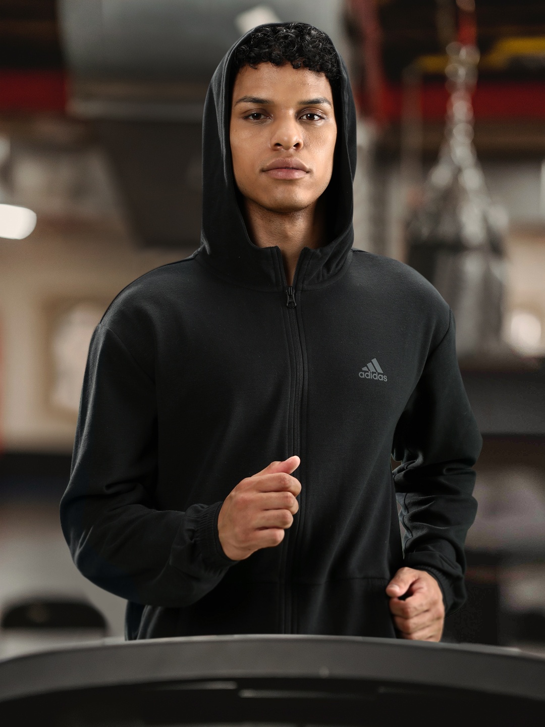 

ADIDAS Men Solid Motion FZ Hood Training Aeroready Sporty Jacket, Black