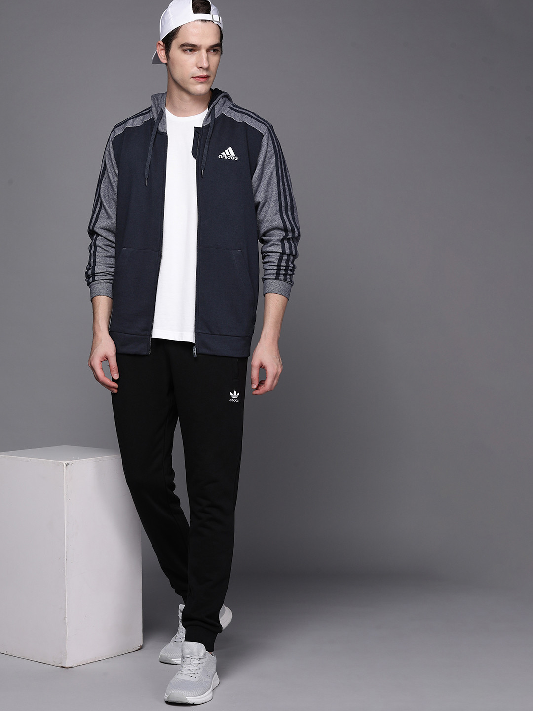 

ADIDAS Men Navy Blue 3-Stripes Melange Full-Zip Hoodie