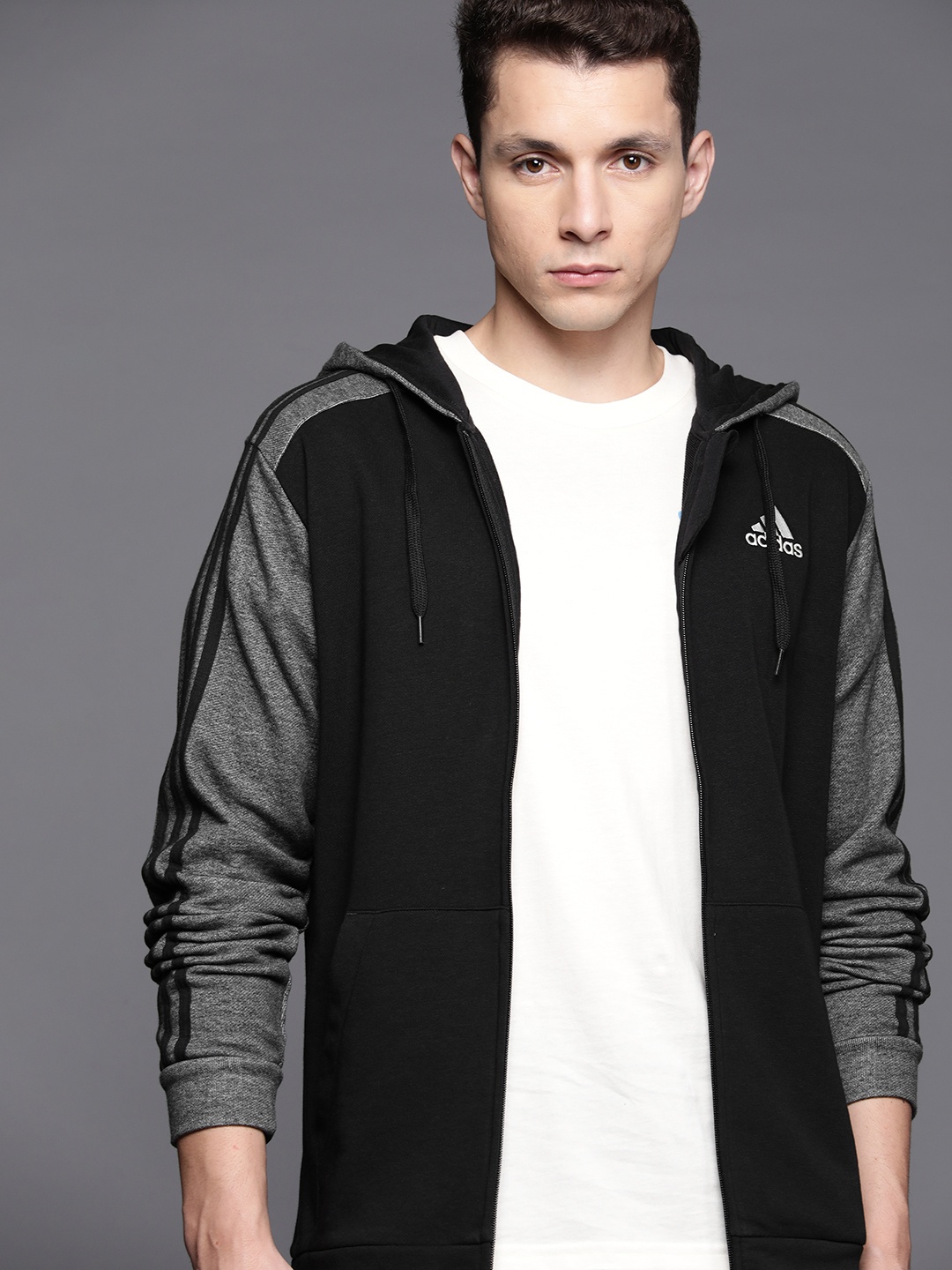 

ADIDAS Men Black MEL FZ Hooded Sweatshirt