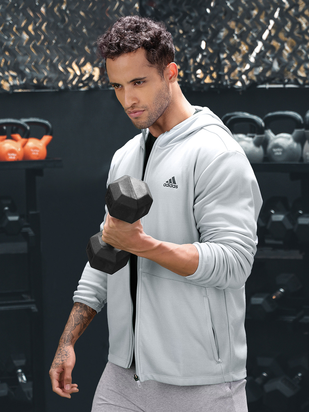 

ADIDAS BASE Full Zip Hooded Sweatshirt, Grey