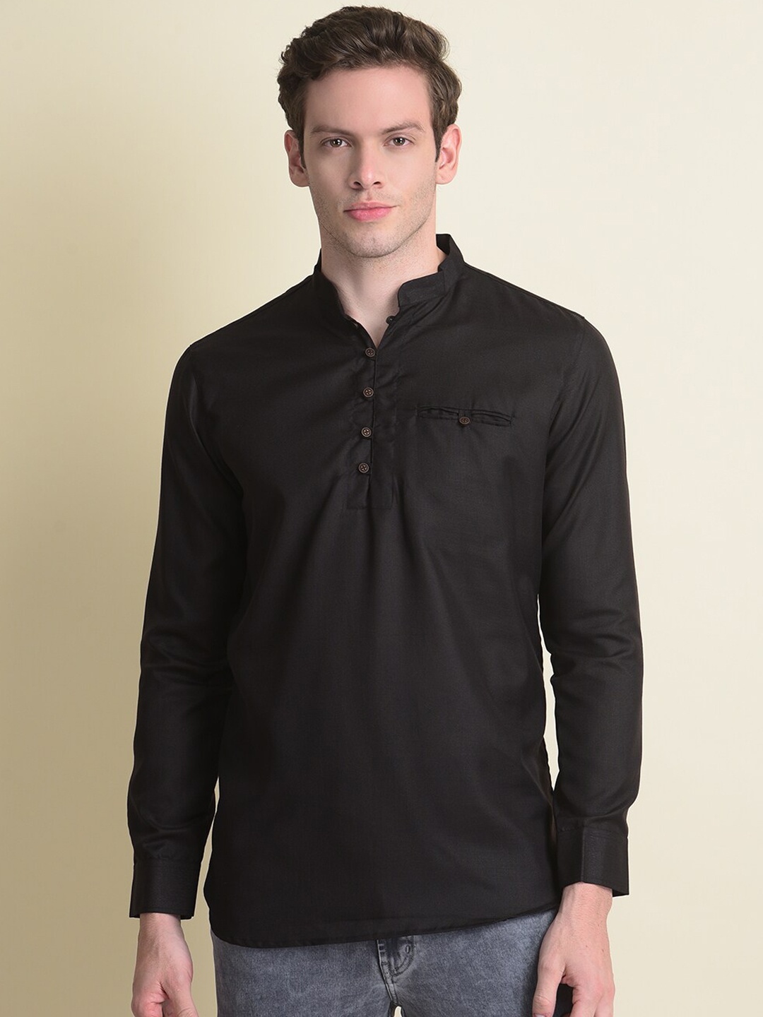 

NAMASKAR Men Black Thread Work Pathani Kurta