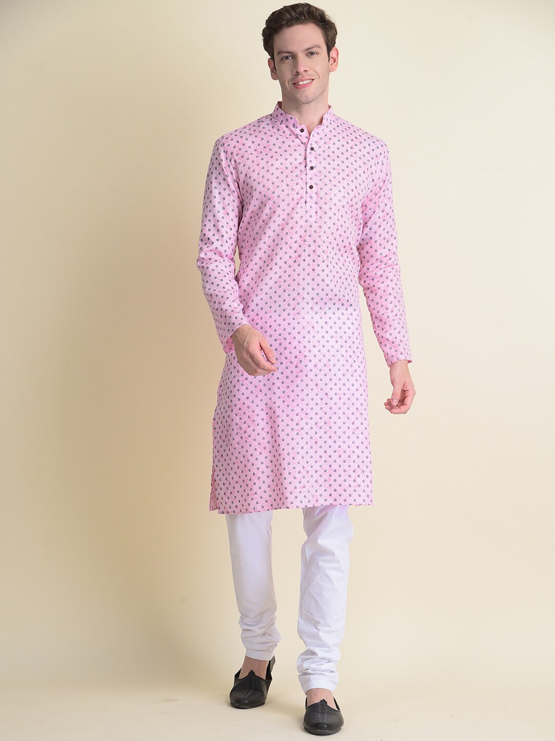 

NAMASKAR Men Pink Printed Cotton Kurta