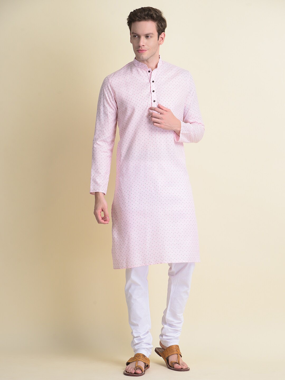 

NAMASKAR Men Pink Printed Pure Cotton Kurta