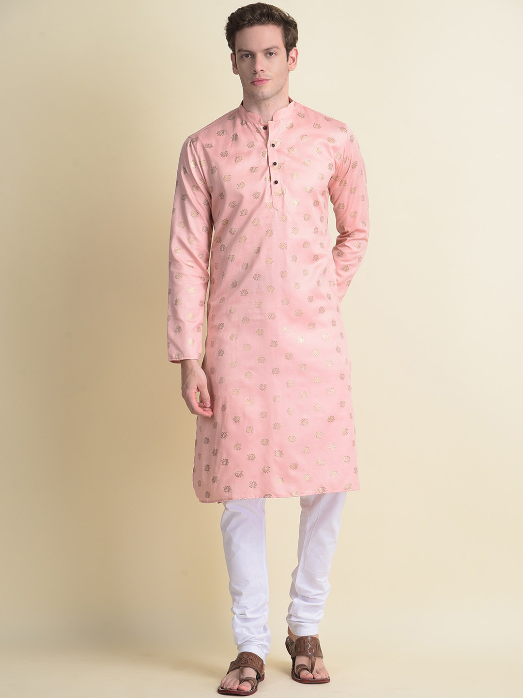 

NAMASKAR Men Pink Printed Cotton Kurta
