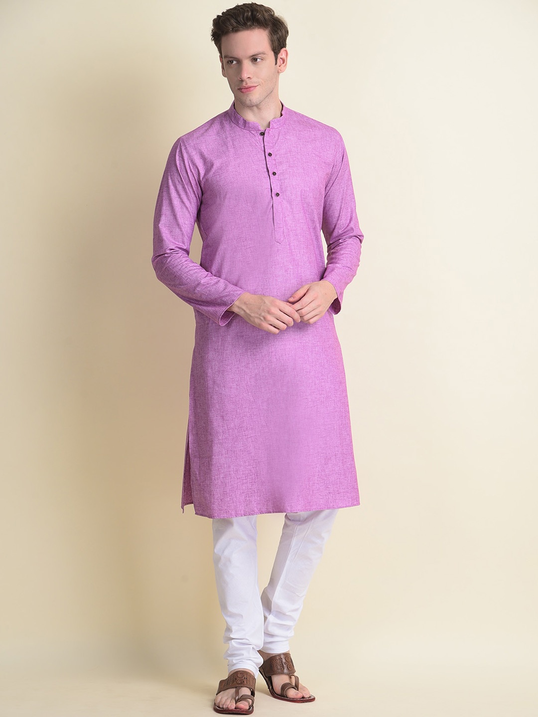 

NAMASKAR Men Purple Cotton Solid Kurta