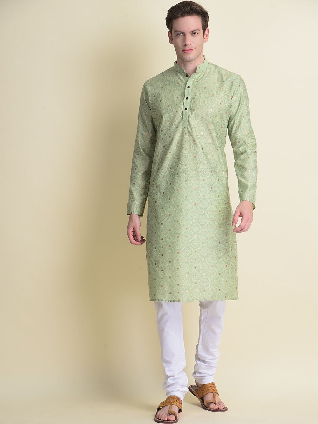 

NAMASKAR Men Green Cotton Printed Kurta
