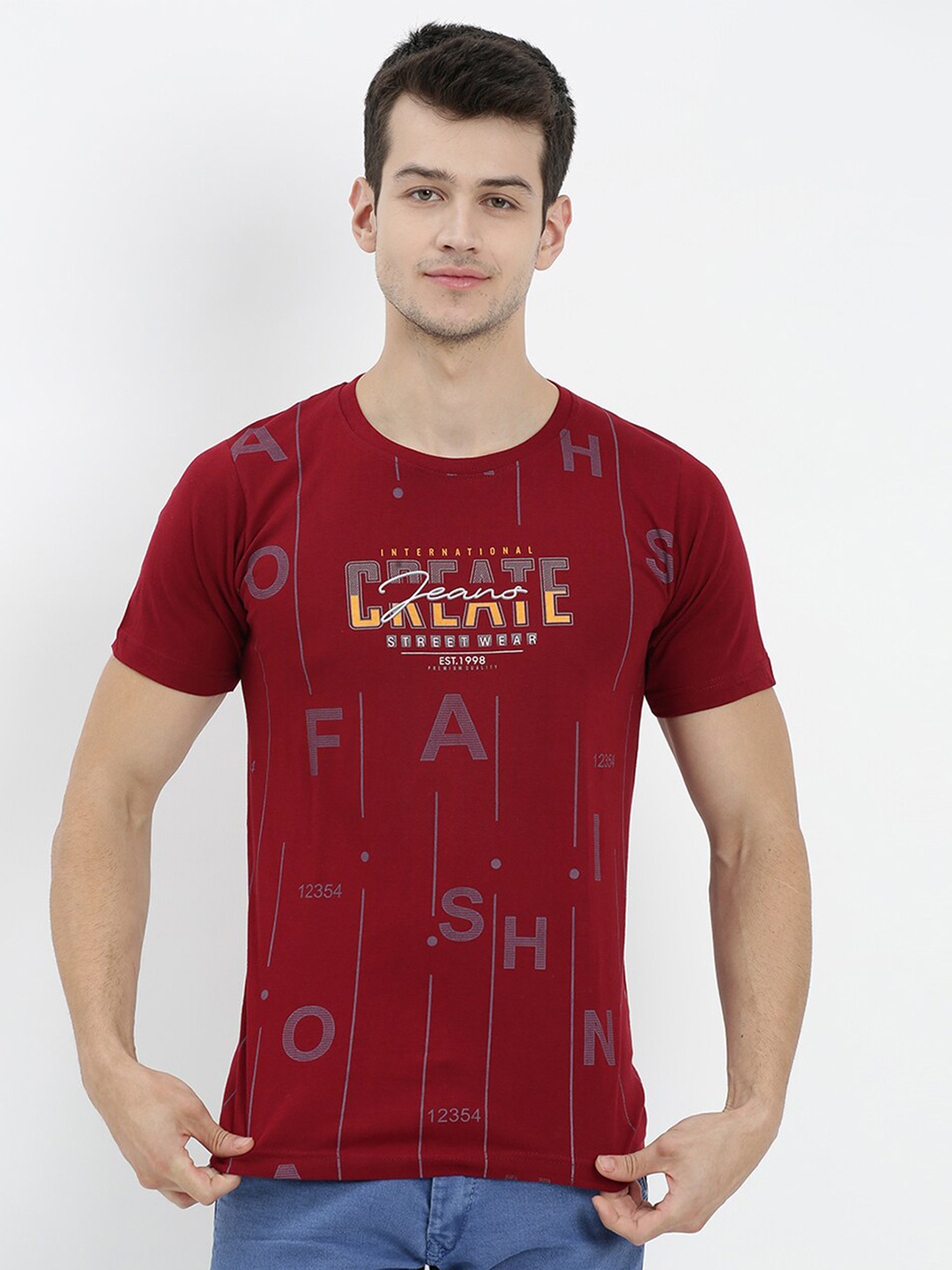 

V2 Value & Variety Men Maroon Typography Henley Neck Applique T-shirt