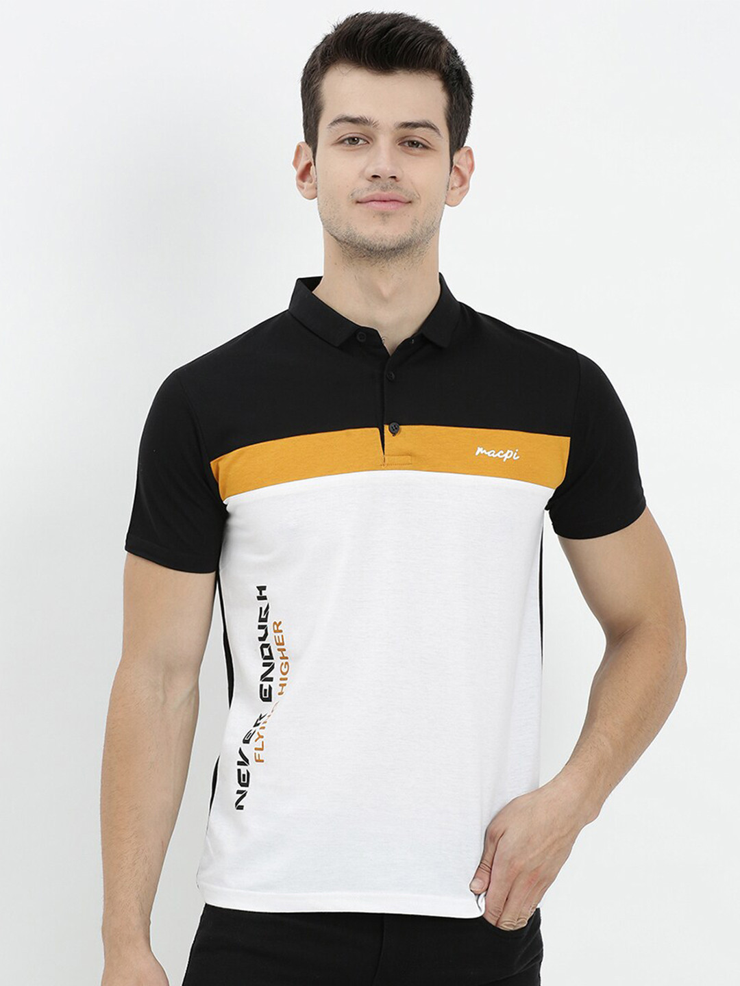 

V2 Value & Variety Men Black Colourblocked Mandarin Collar Extended Sleeves T-shirt