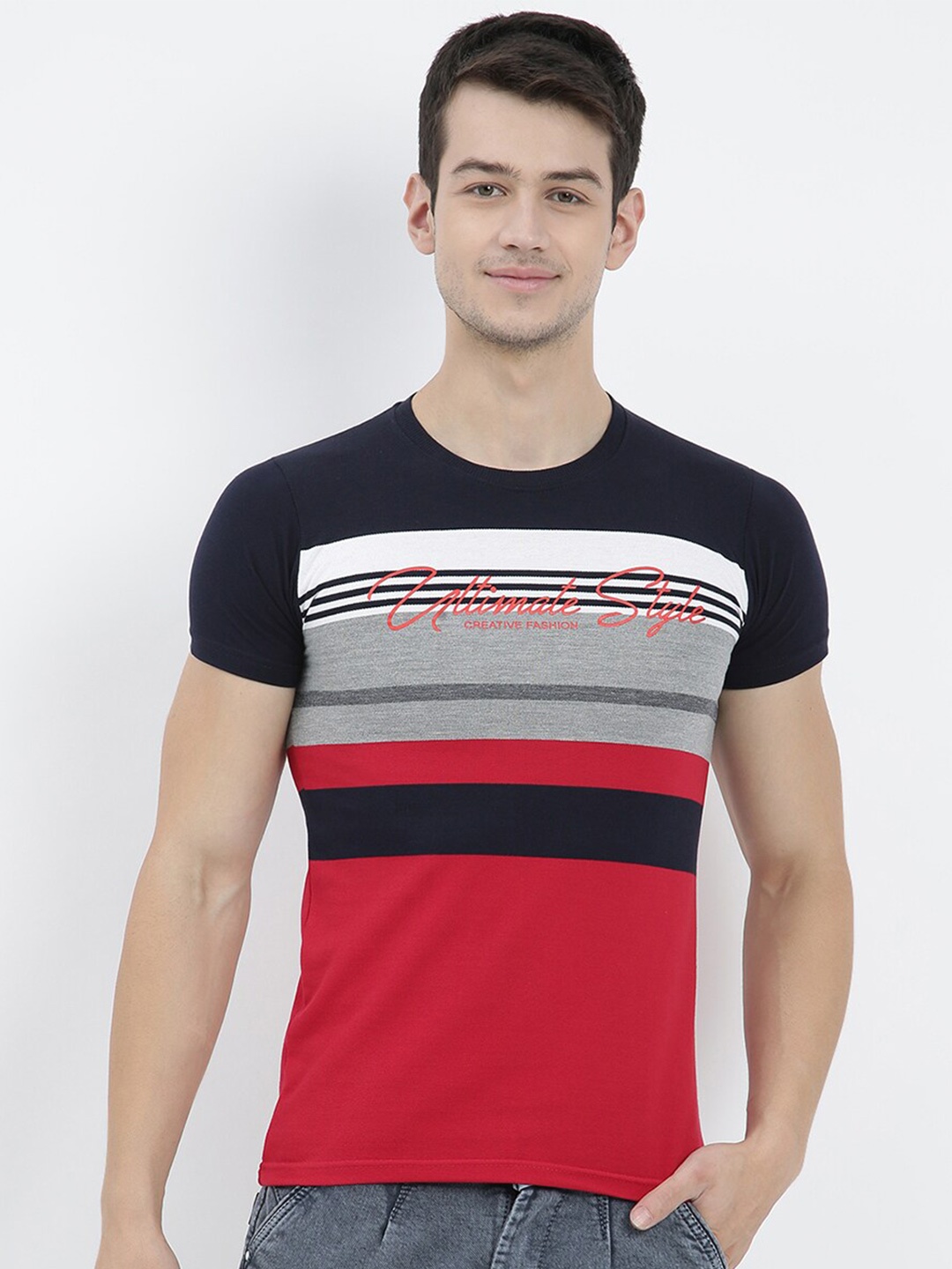 

V2 Value & Variety Men Grey Striped T-shirt