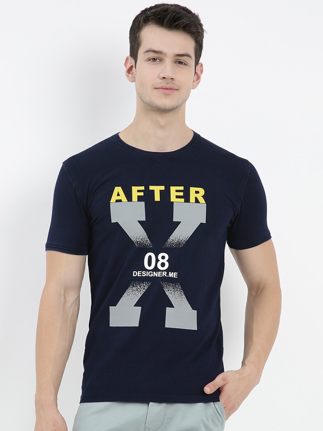 

V2 Value & Variety Men Blue Typography Printed Applique T-shirt