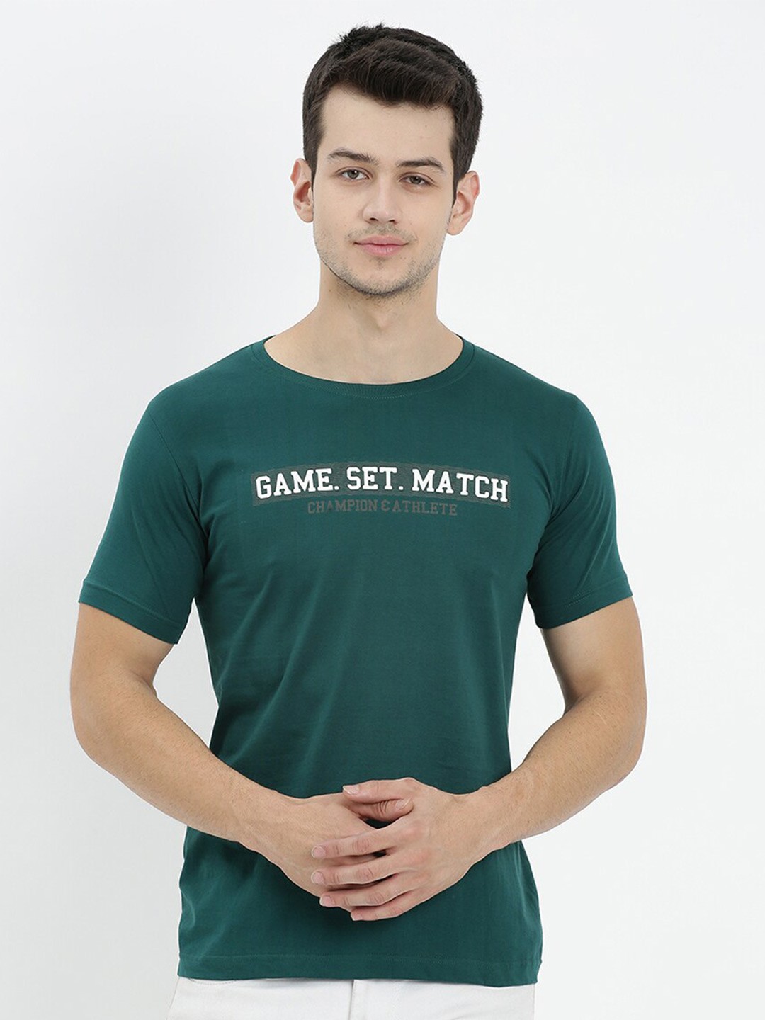 

V2 Value & Variety Men Green Typography Applique T-shirt