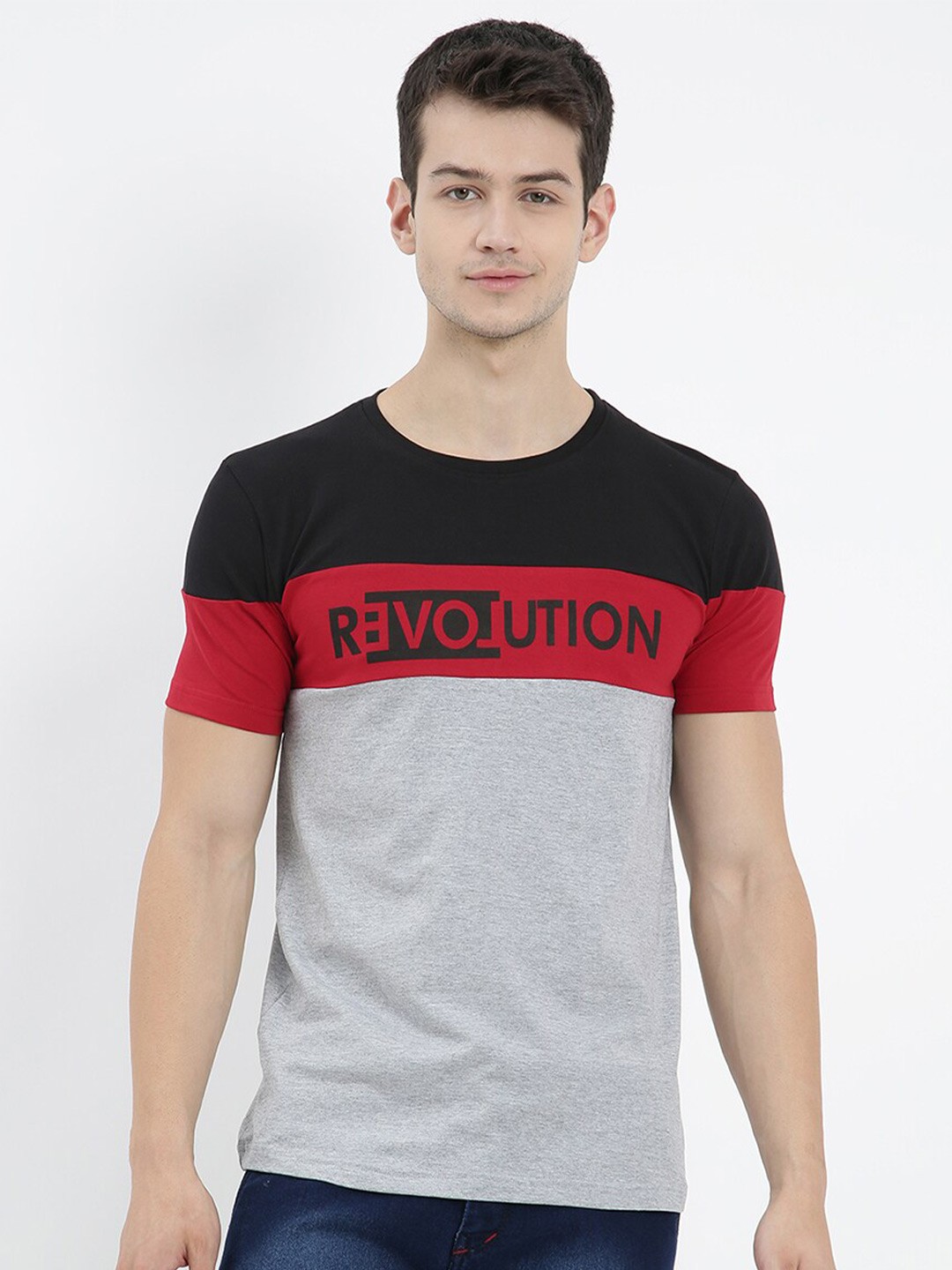 

V2 Value & Variety Men Grey Colourblocked Polo Collar Applique T-shirt
