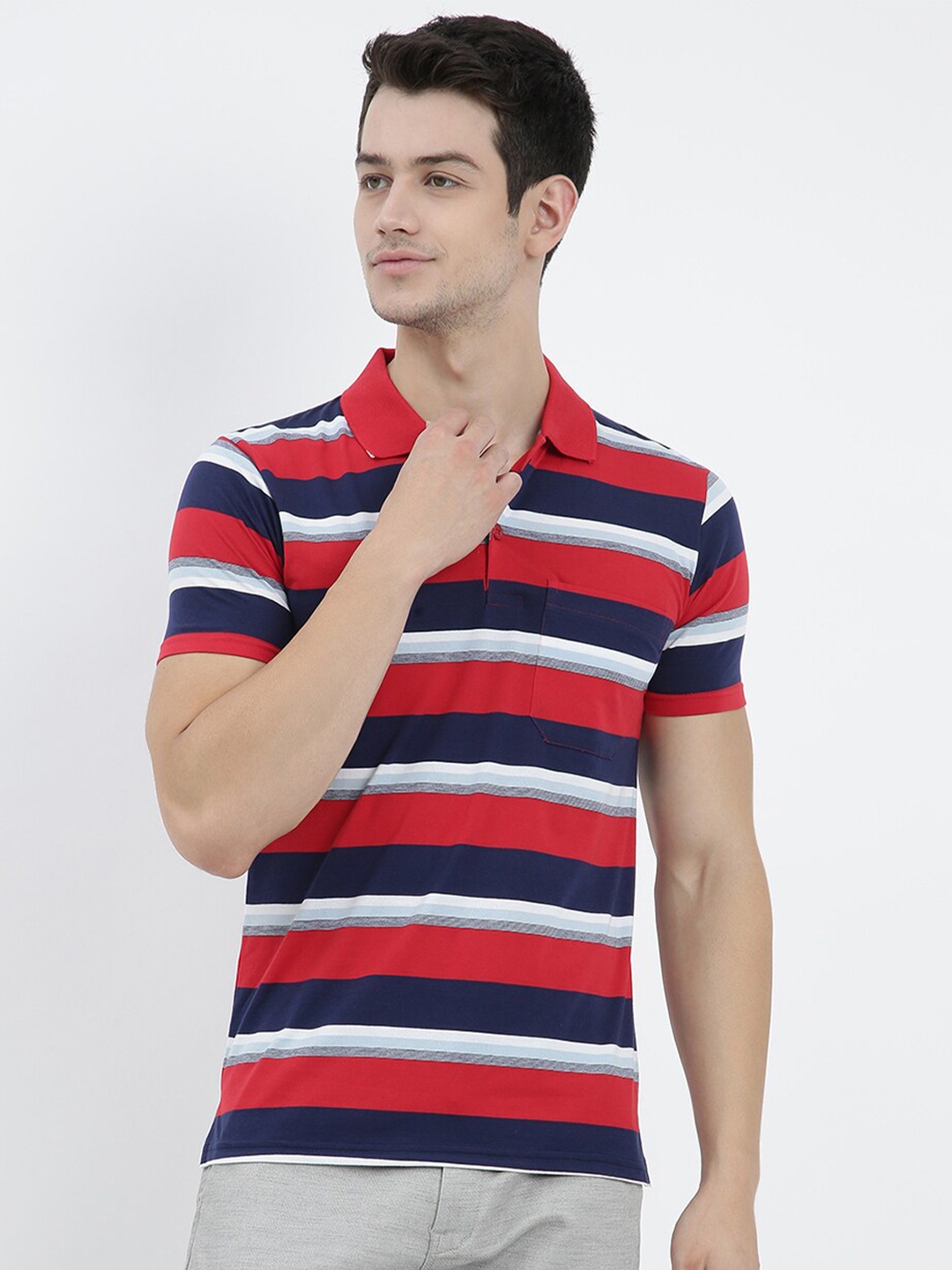 

V2 Value & Variety Men Blue Striped Polo Collar T-shirt