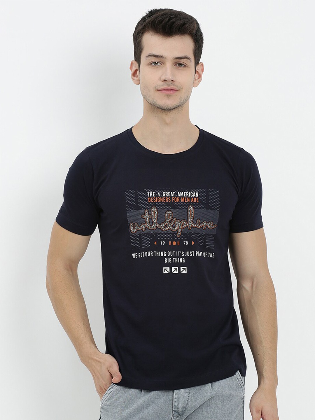 

V2 Value & Variety Men Blue Typography Printed Applique T-shirt