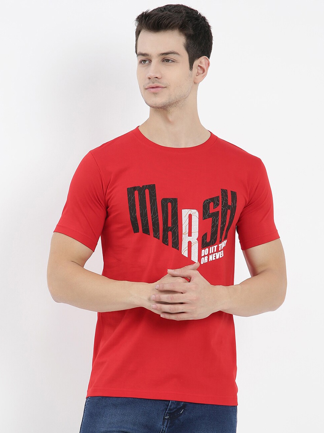 

V2 Value & Variety Men Red Typography Printed Applique T-shirt