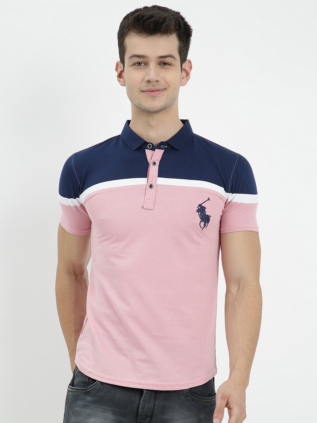 

V2 Value & Variety Men Pink Colourblocked Polo Collar T-shirt