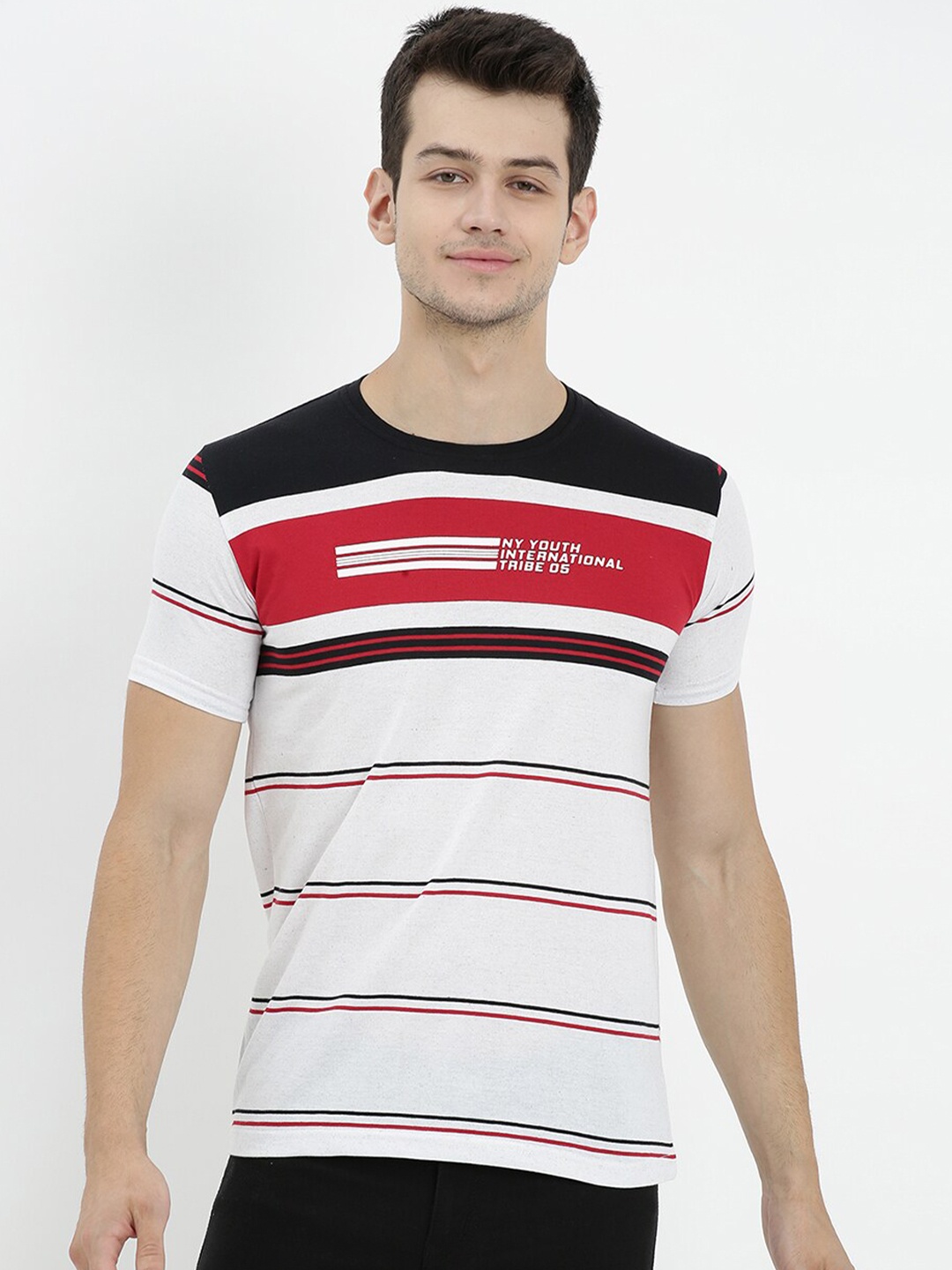 

V2 Value & Variety Men White Striped T-shirt