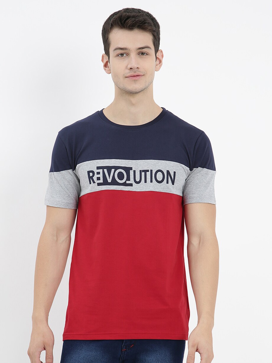 

V2 Value & Variety Men Red Typography Colourblocked Applique T-shirt