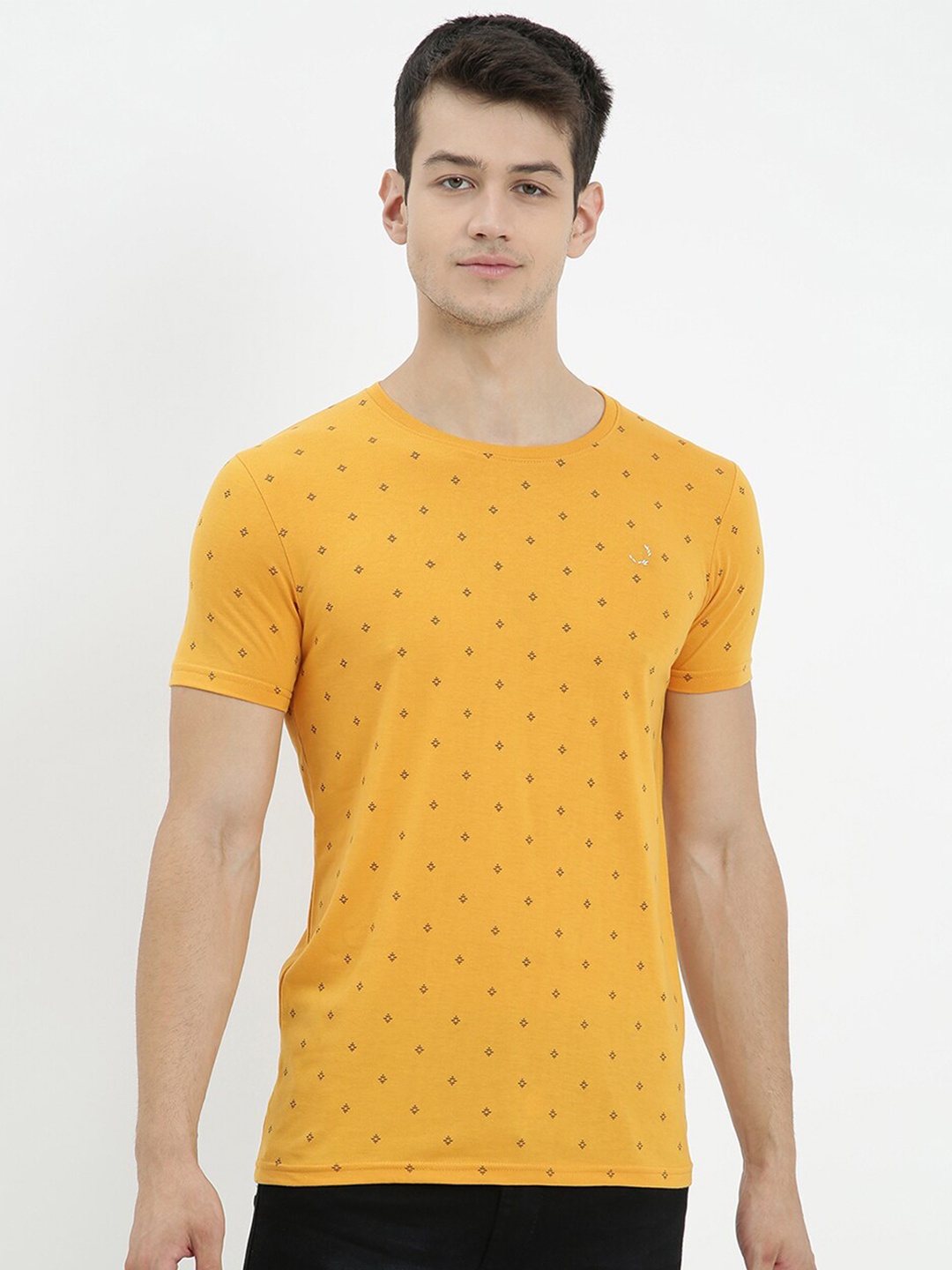 

V2 Value & Variety Men Mustard Yellow Printed Polo Collar T-shirt
