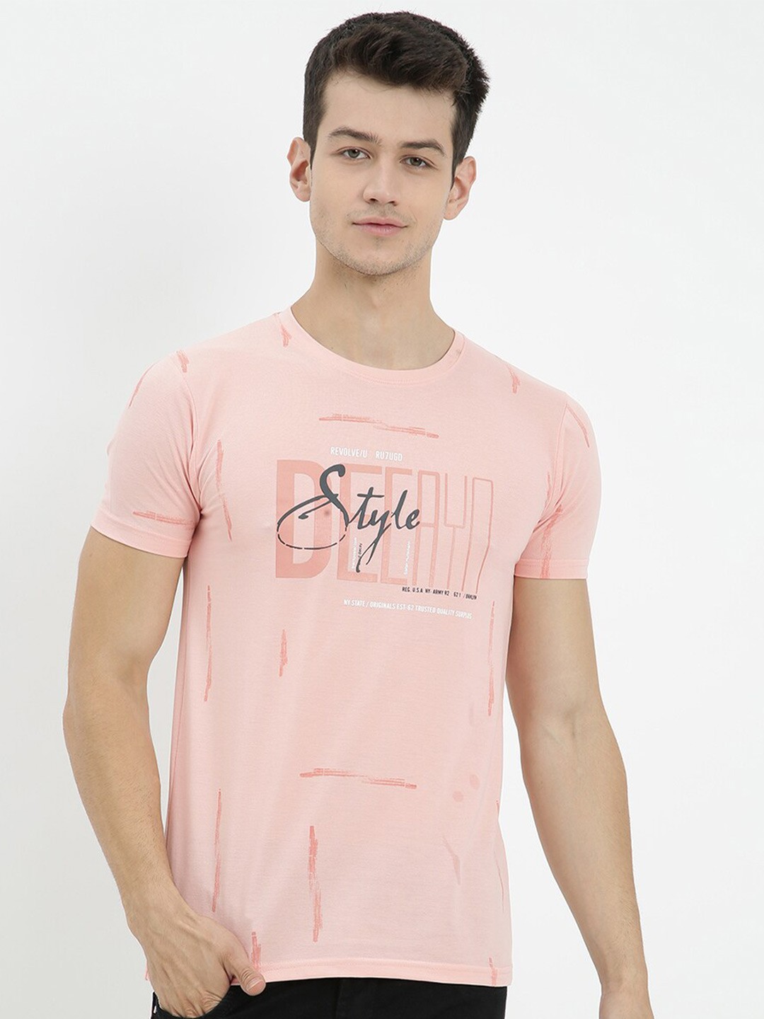 

V2 Value & Variety Men Pink Typography Printed T-shirt