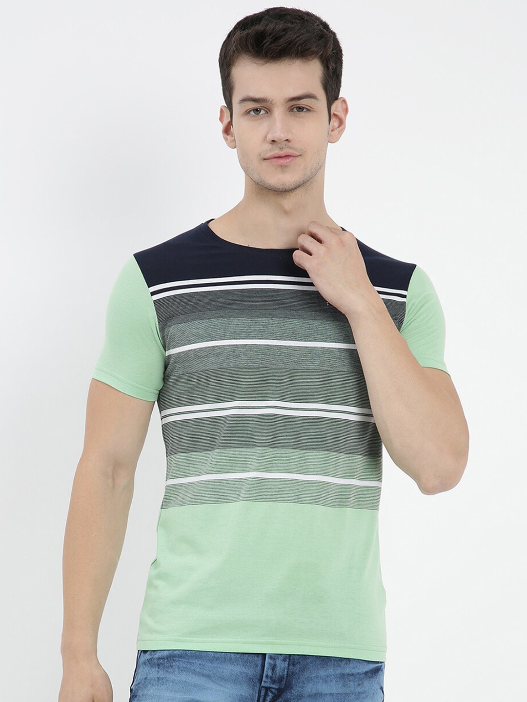 

V2 Value & Variety Men Green Striped T-shirt